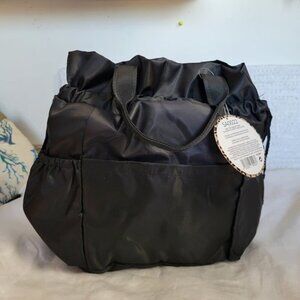 Arcadia Beauty NEW Lunch Cooler Tote bag Black pockets drawstring Nylon NWT